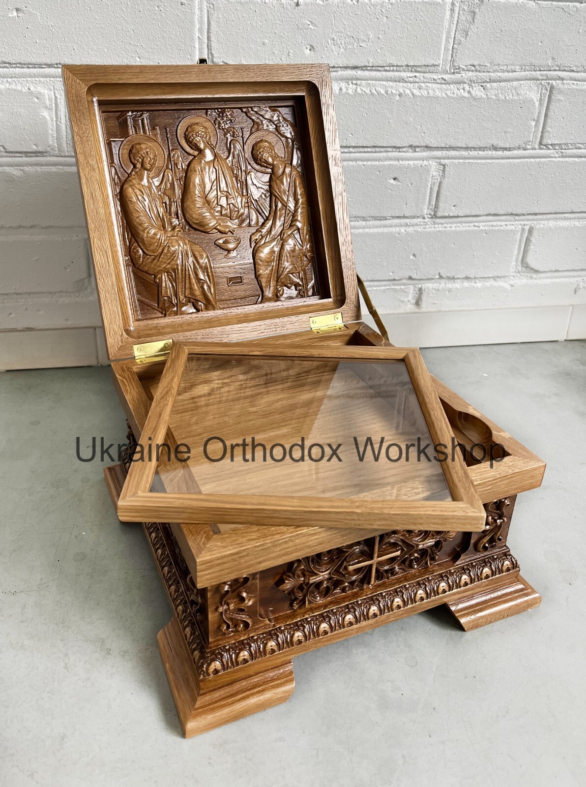 Orthodox Reliquary Box Wood Carved Ark with icon of the Holy Trinity 10.62\