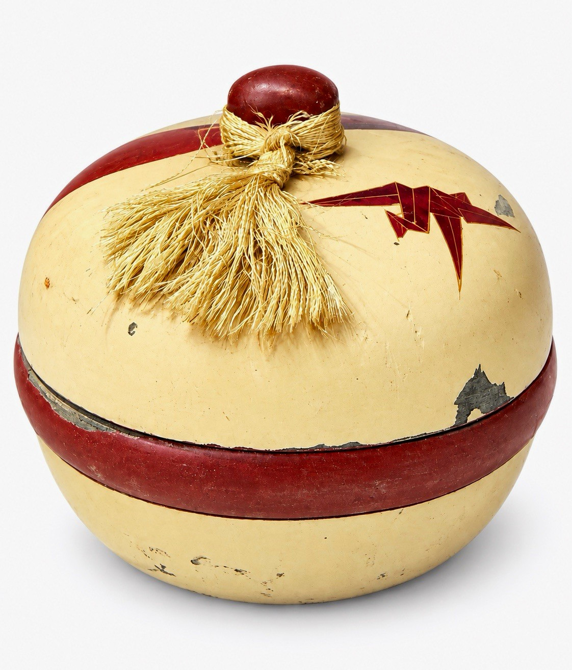 Vintage Japanese Maki-e Tassel Lacquerware Box Shochikubai Crane Motif Japan