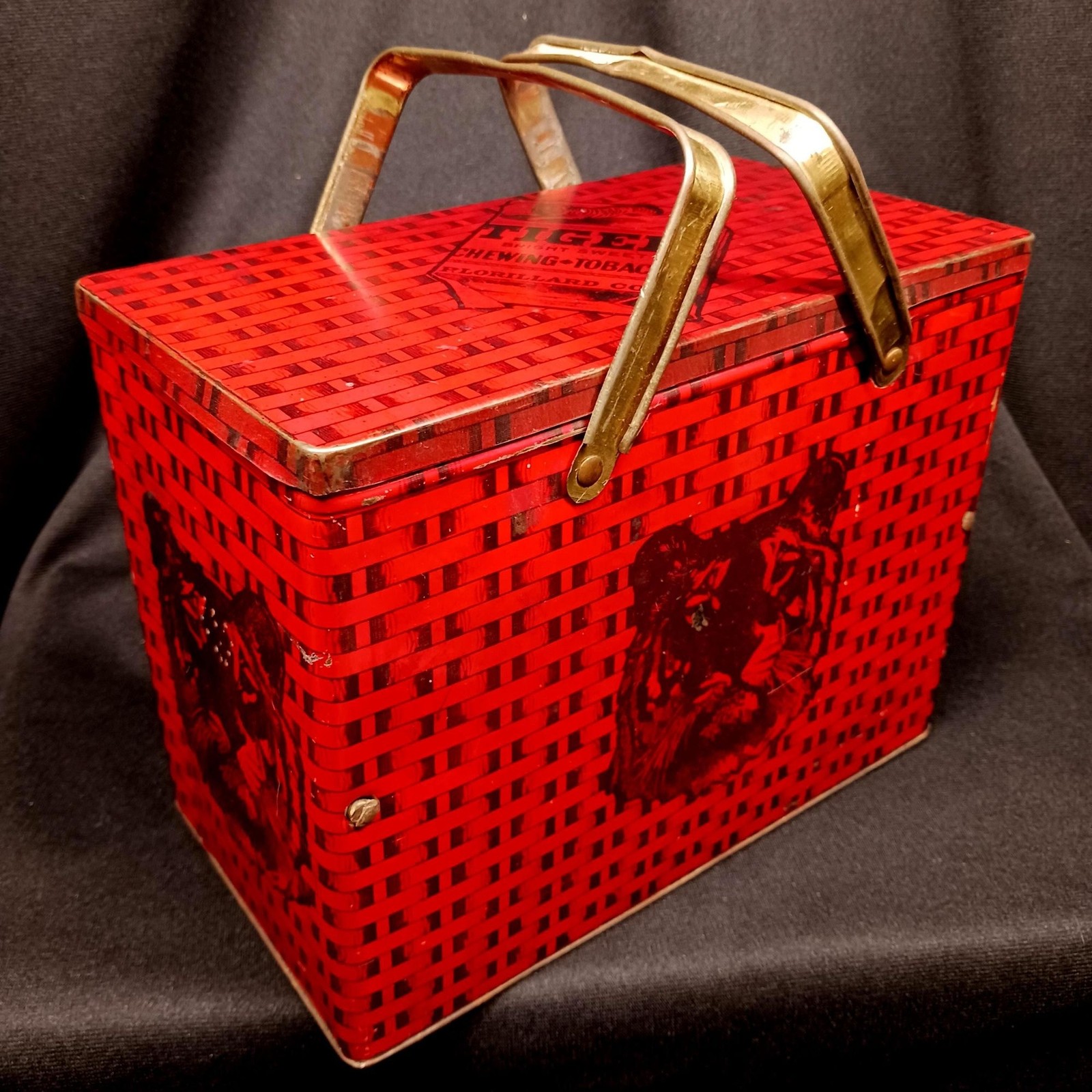Antique Tiger Chewing Tobacco Tin - P Lorillard Lunch Box Basket - Advertising