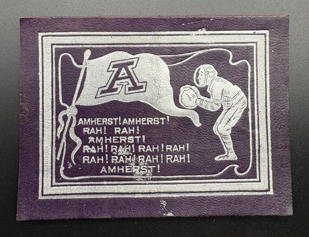 c1910 L40 Large Amherst College Football Tobacco Leather 3.5x2.5 College Yell