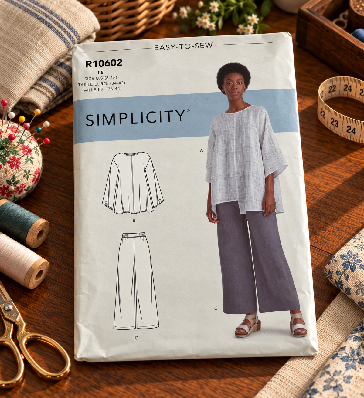 Simplicity R10602 Misses Easy-to-Sew Top & Wide Leg Pull-On Pants Sewing Pattern