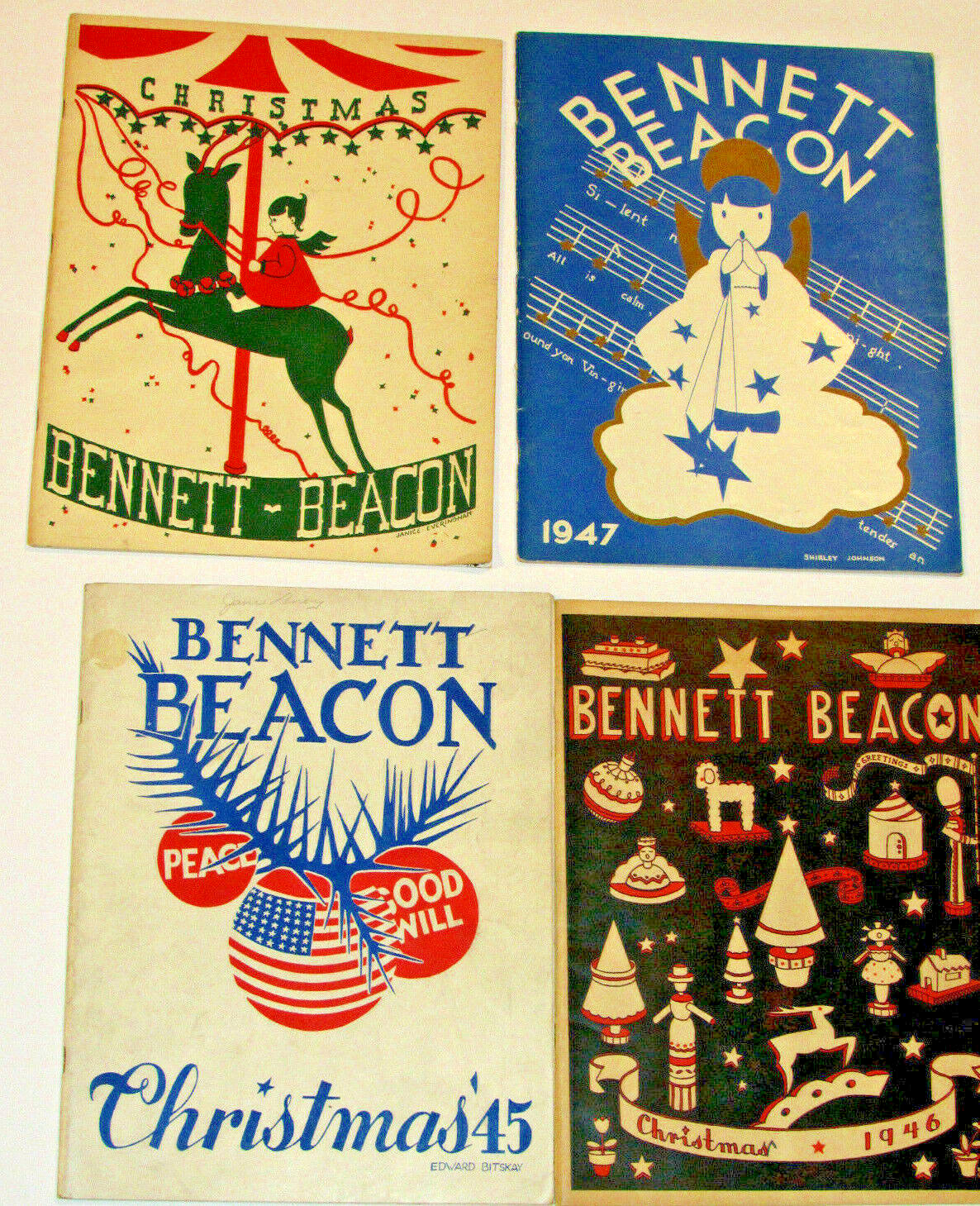 4 VINTAGE BENNETT HIGH SCHOOL BEACON CHRISTMAS MAGAZINES BUFFALO, NY 1945-48 