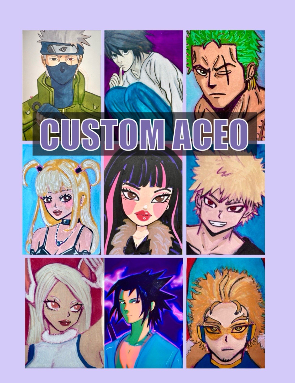 3 CUSTOM ACEO ART CARDS FOR COMMISSION / ANY CHARACTERS YOU WANT FULL COLOR