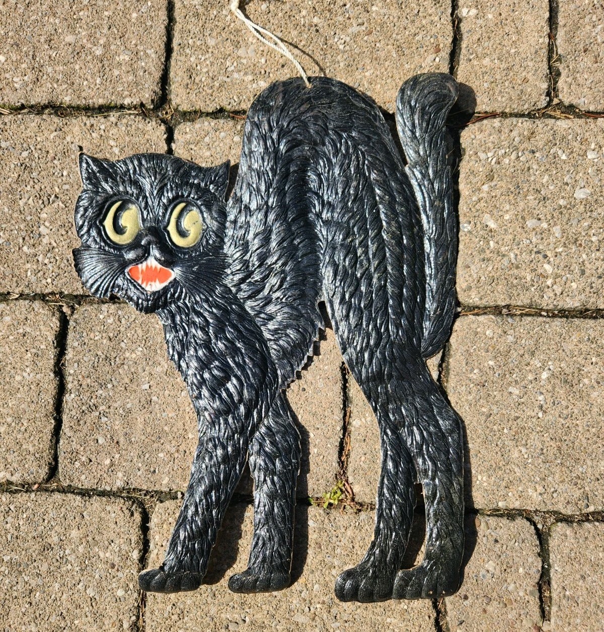 Vintage Halloween Germany Large Scary Black Cat Pulp Heavily Embossed Die Cut