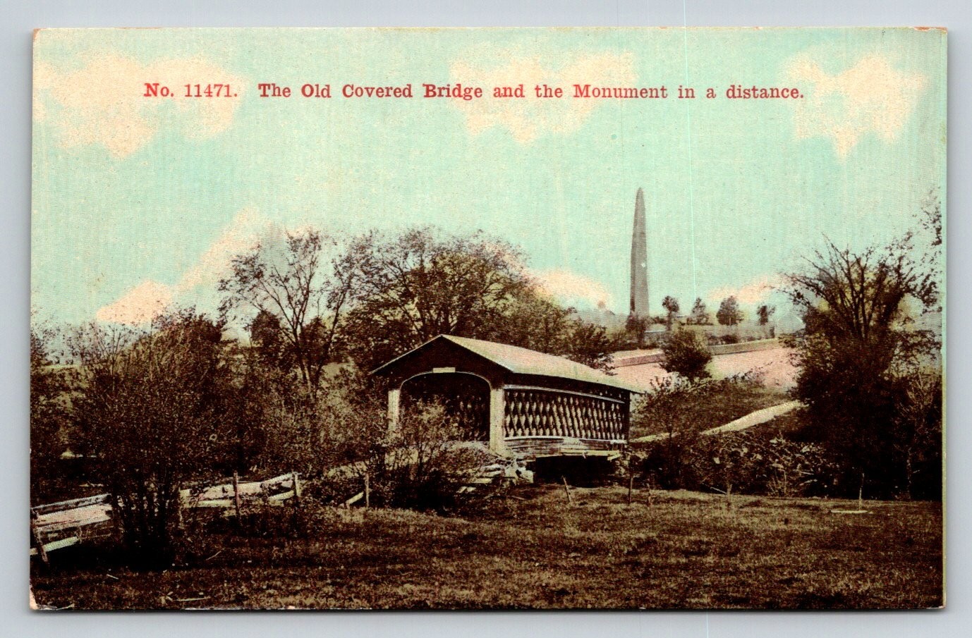 A. C. Bosselman Covered Bridge Monument Landscape Postcard 1907-1917 Era