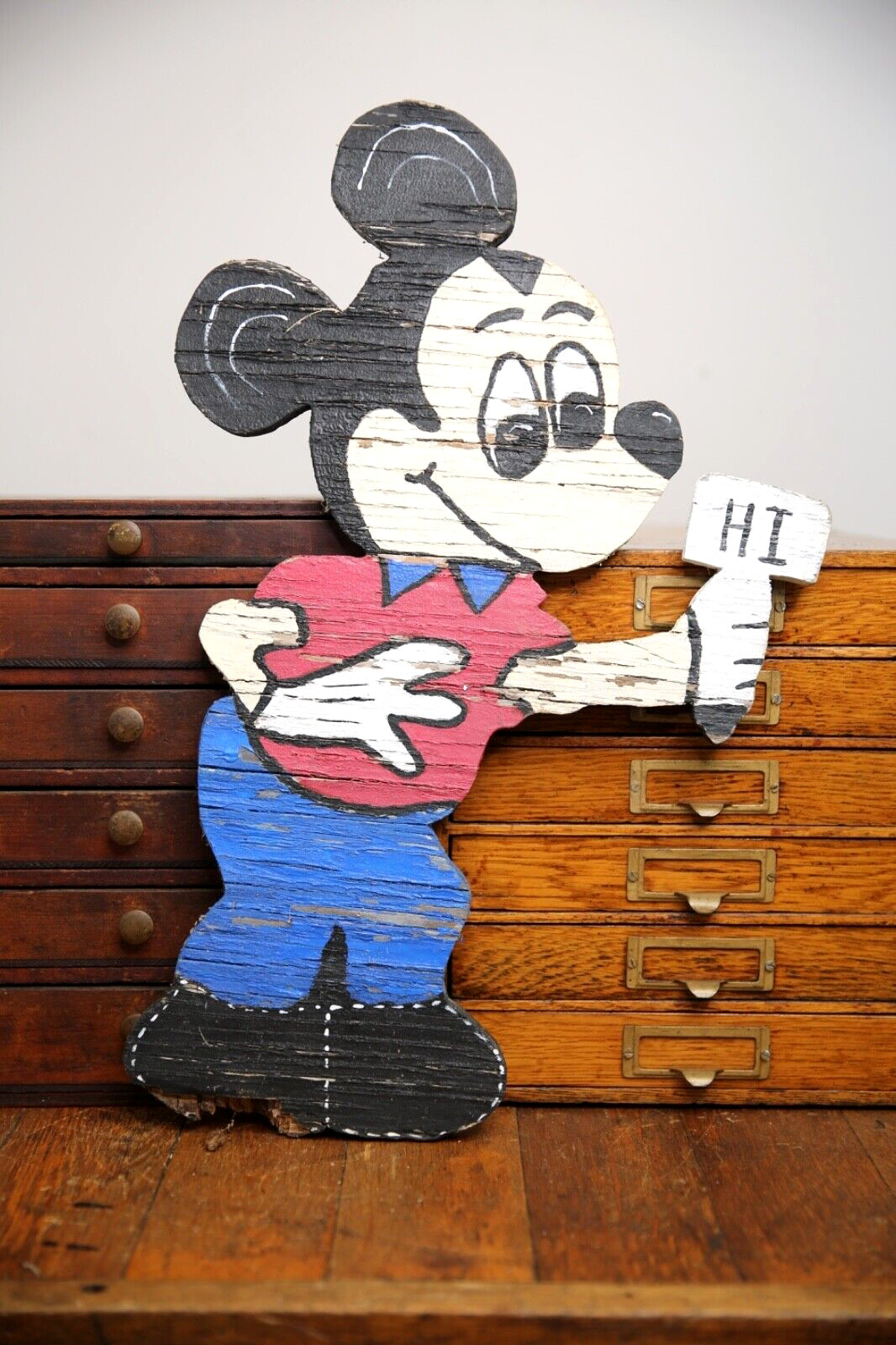Vintage Mickey Mouse Welcome Sign Store Display wood Cartoon Artwork Animation