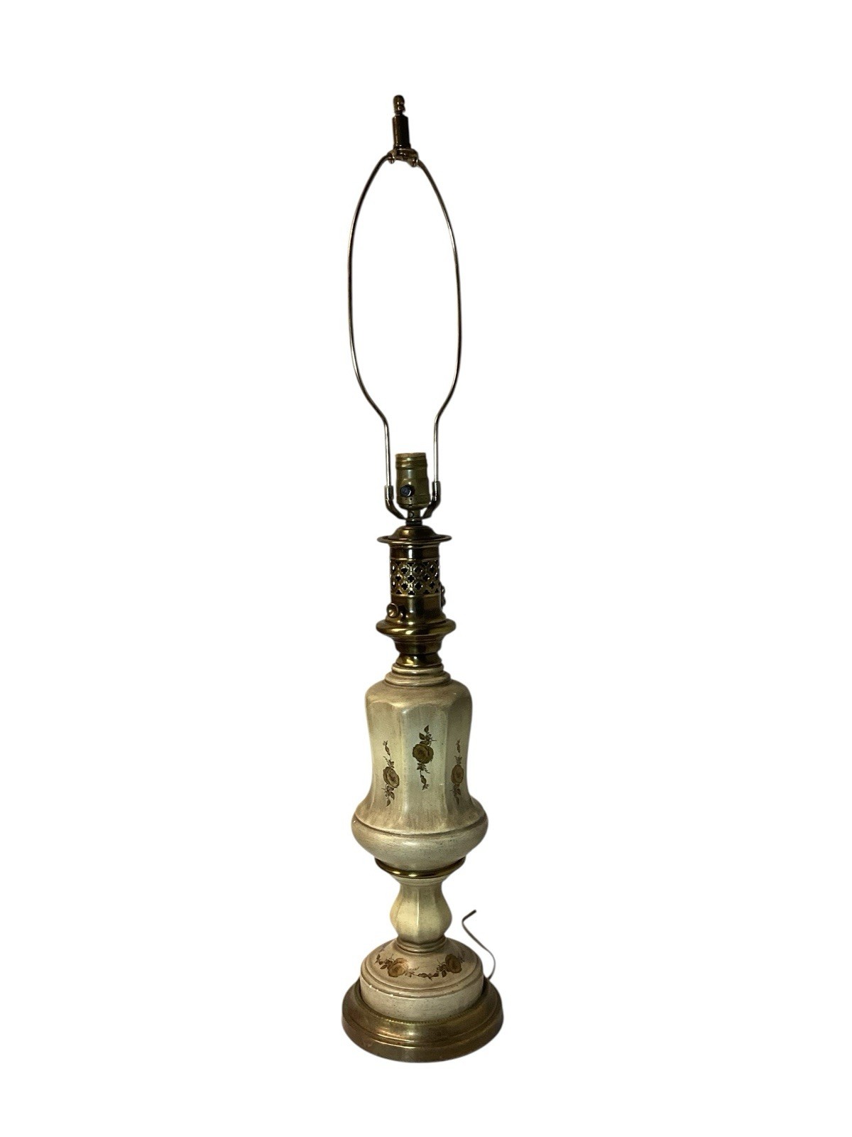 VTG Paul Hanson Hollywood Regency Ceramic Table Lamp Parchment & Gold Rose Brass