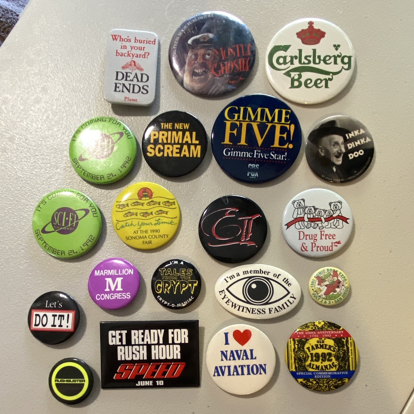 Vintage (‘80s - ‘90s) Mixed Lot of 20 Pinback Buttons Badges