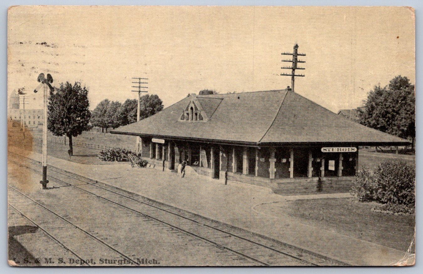 K52/ Sturgis Michigan Postcard c1910 LS&MS Railroad Depot Station 172