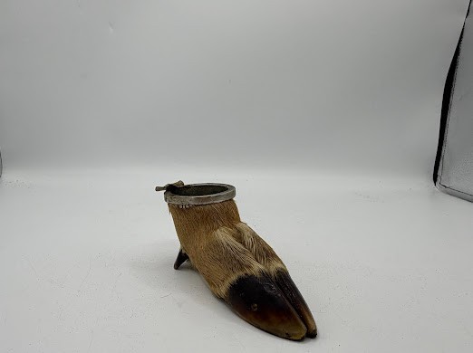 English Country Decor Antique Sterling Silver Deer Hoof Taxidermy Desk Inkwell/A