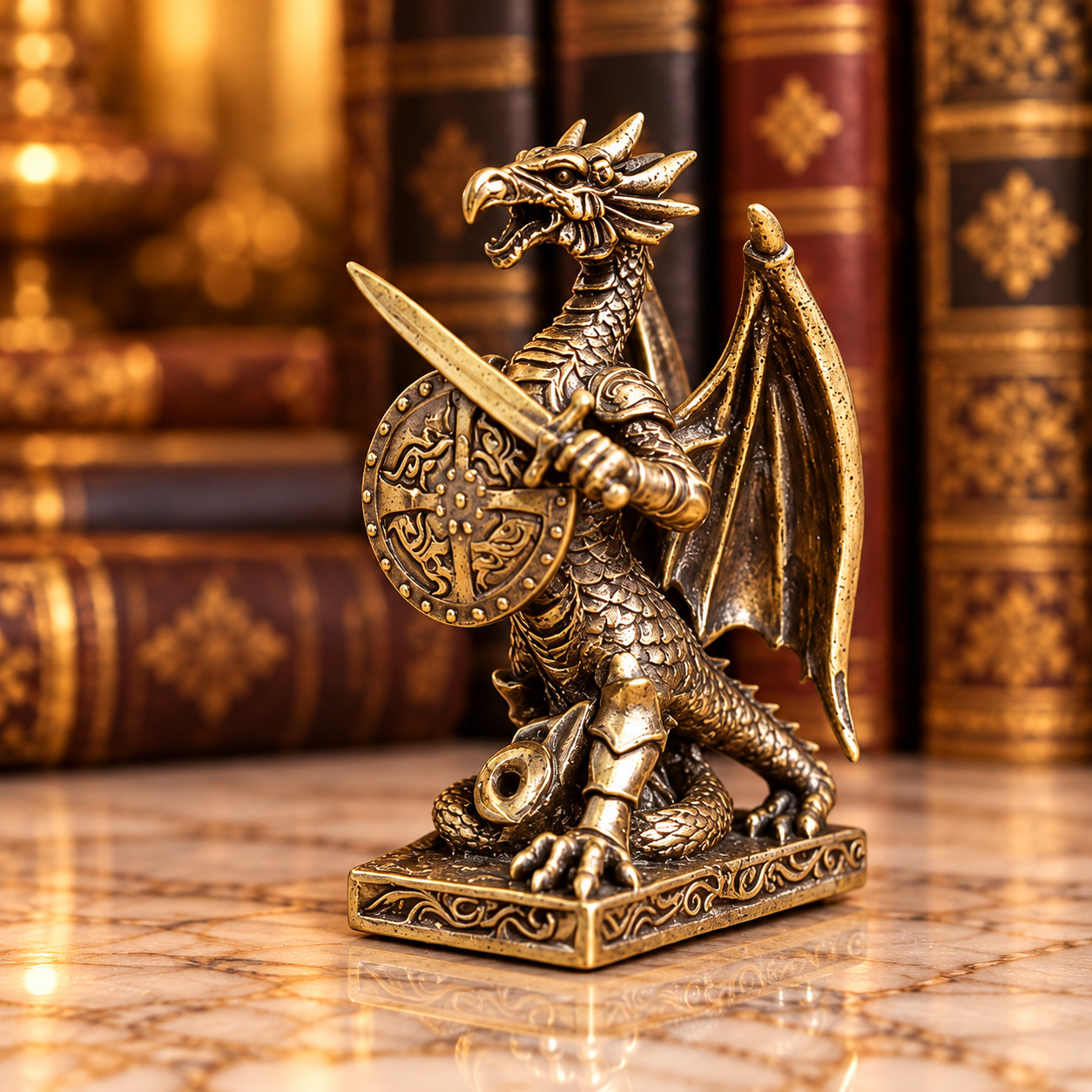 Solid Vintage Brass Dragon Warrior Statue Drakonid Beast Gift WOW Figurine