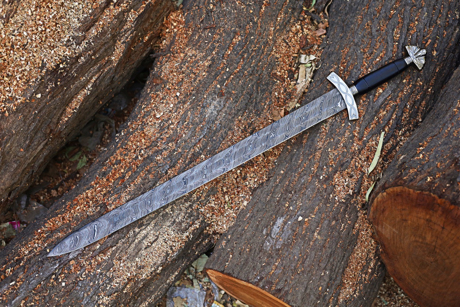 Handmade Damascus Viking Black Sword with Scabbard –Norse Replica by SkaldBlades