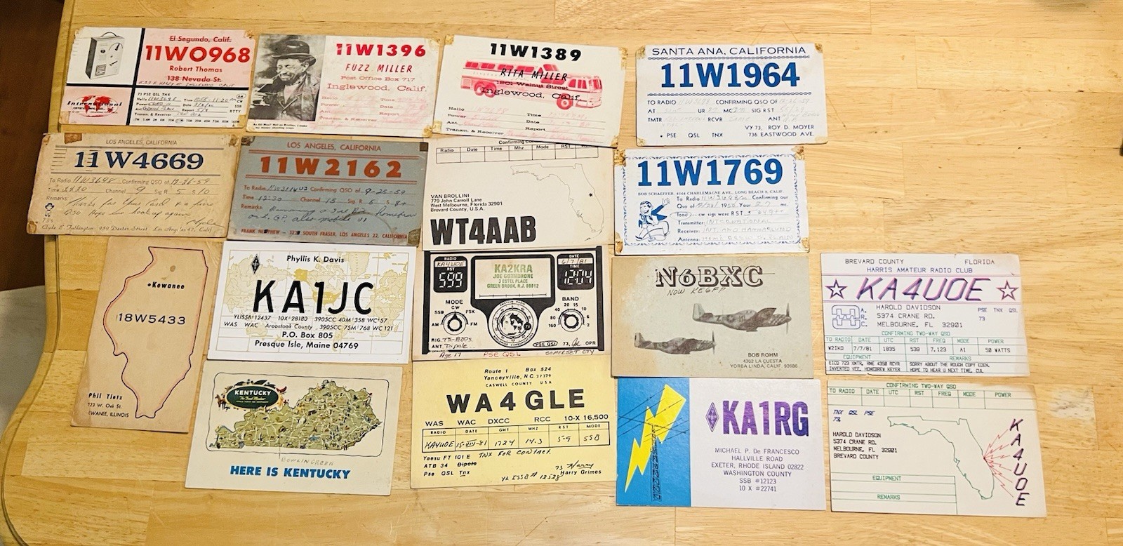 Vintage 1952 Ham Radio QSL Postcards from RI, CA, KY, MA, FL Lot of 17
