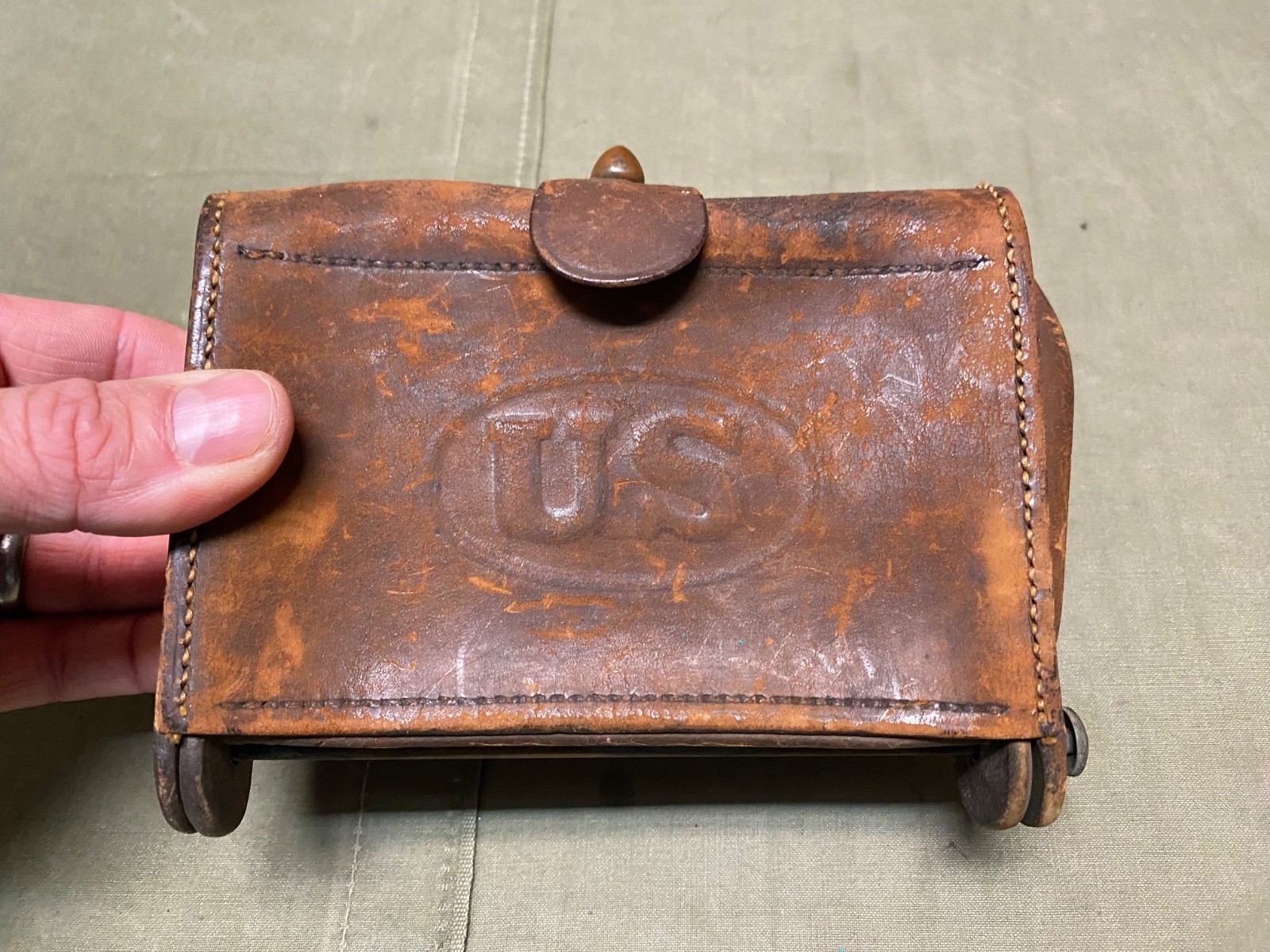 ORIGINAL US ARMY M1873 M1898 TRAPDOOR KRAG RIFLE AMMO POUCH-ROCK ISLAND, 1904