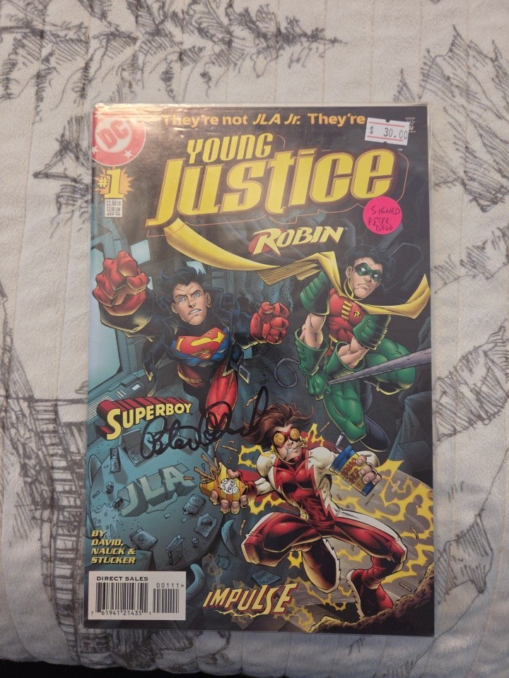 Young Justice #1 NM Signed Peter David 1998 DC Comics Robin Superboy Impulse JLA