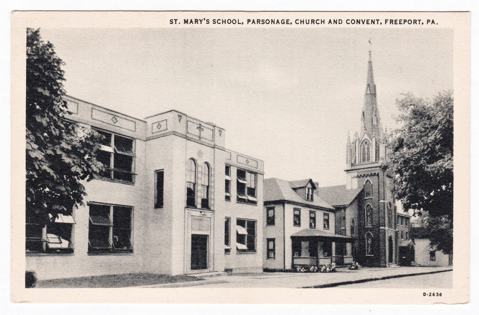 1930s Freeport PA Antique Postcard St. Mary\'s School Parsonage Church & Convent