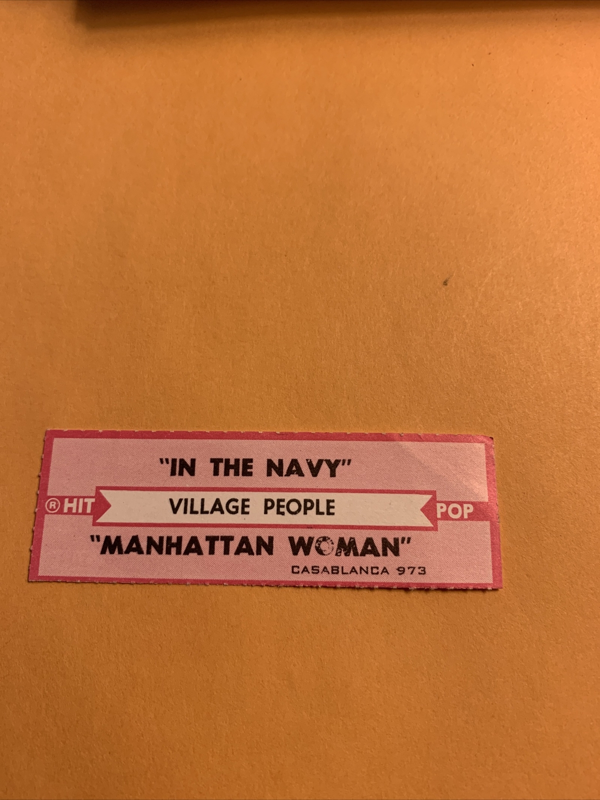 1 JUKEBOX TITLE STRIP Village people in the navy/Manhattan woman 45
