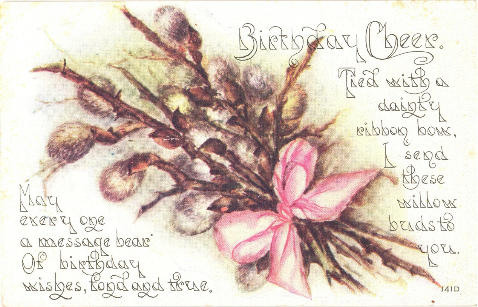 Pussy Willows Birthday Cheer Divided Back Postcard 1910s F.A. Owen Co Unused