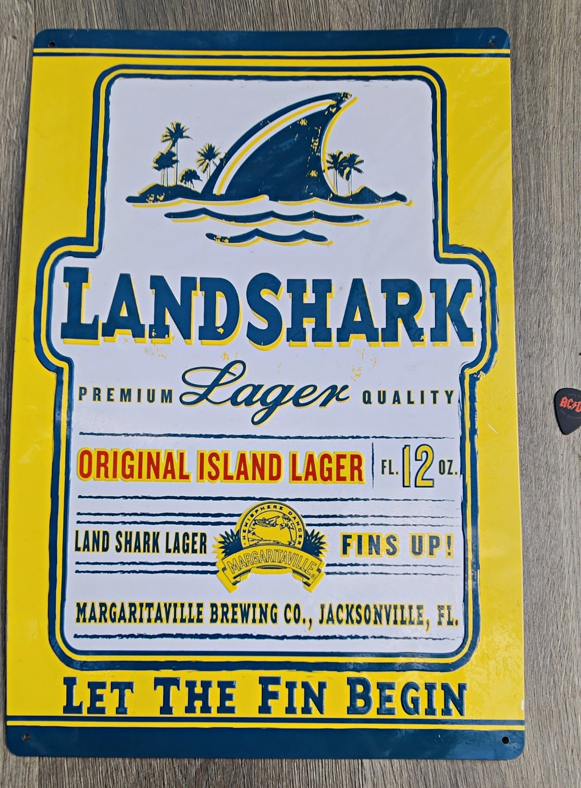 MARGARITAVILLE VINTAGE HTF LandShark Lager Metal Tin Sign Let The Fin Begin RARE