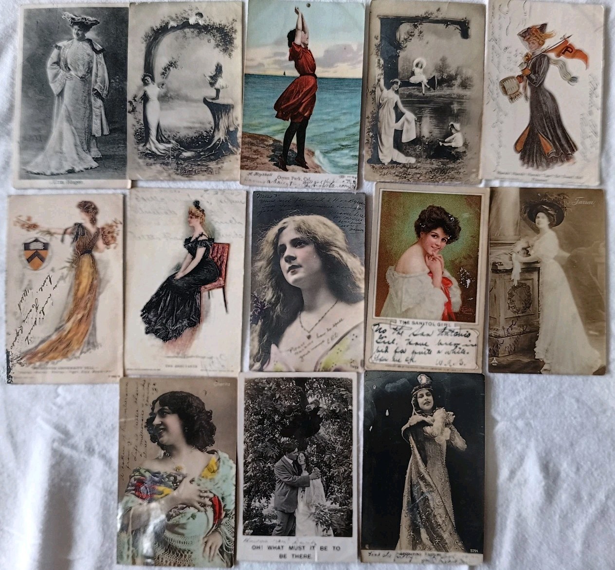 Lot of 13 Vintage Photo Postcards Women Portrait Antique 1900s Edwardian Flapper