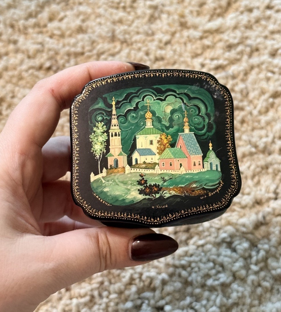 Vintage Soviet Lacquer Box Hand Painted Russian Church Made in USSR