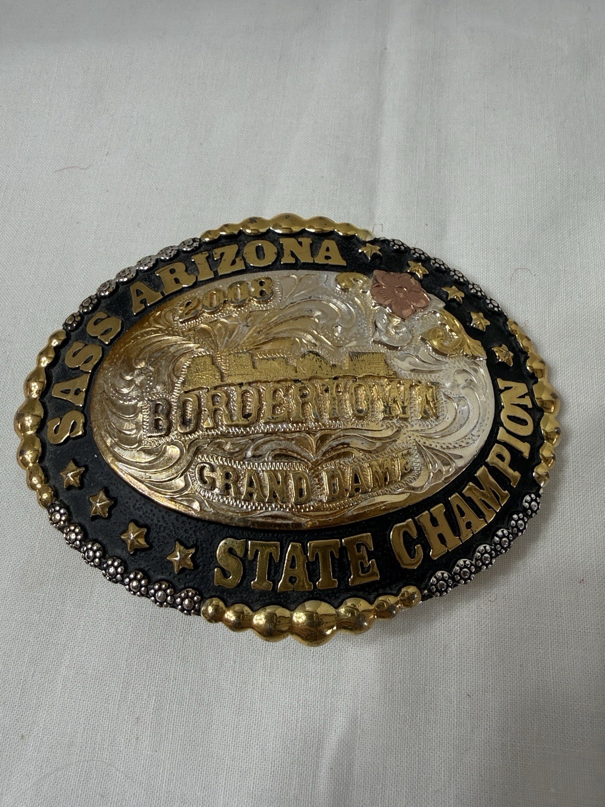 Rare 2008 Sass Az State Border Town Champion Belt Buckle Womens Grand Dame Award