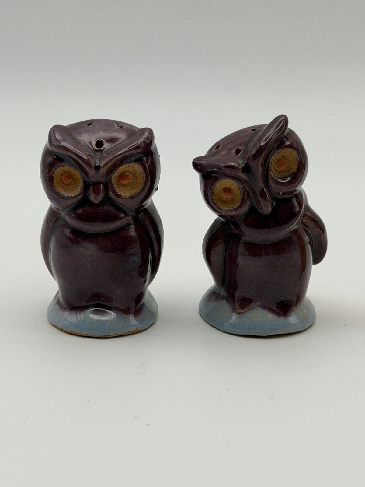 Vintage Brown Ceramic Owl Salt & Pepper Shakers Set Figural Animals Retro VTG