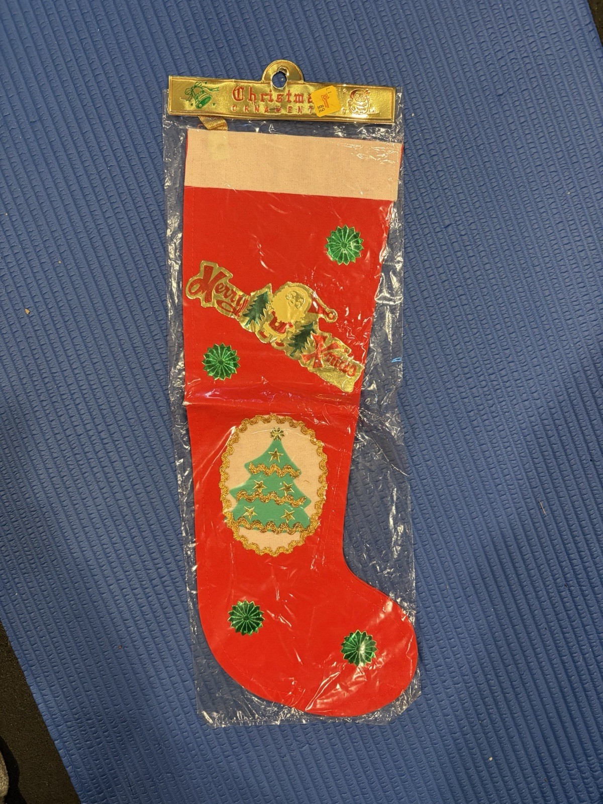 VTG Tree Red Felt Merry Xmas Stocking - Japan 1950's In Original Package