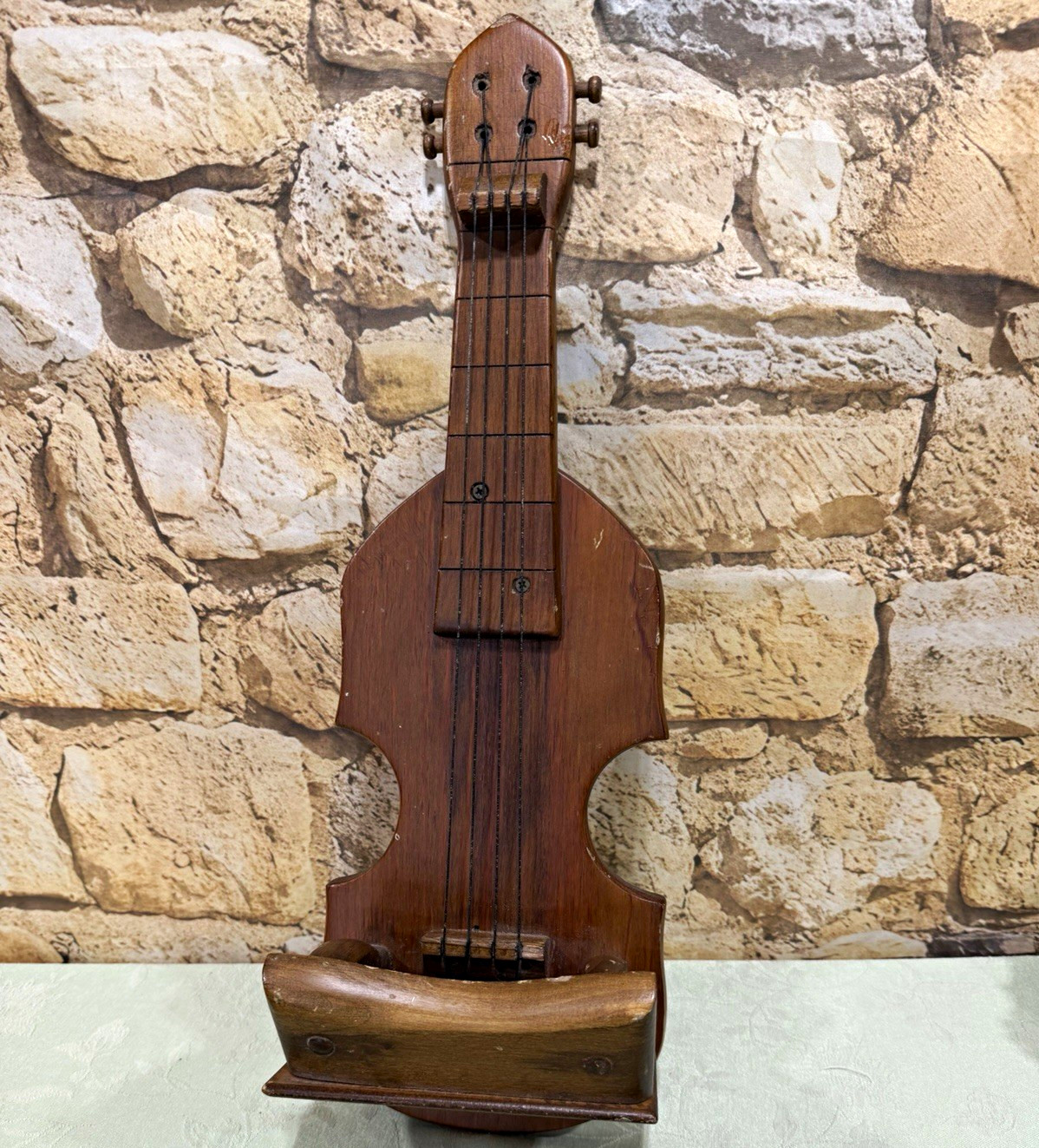 Vintage Wooden Violin Shaped Cigarette Holder Smoker Stand Folk Art Novelty