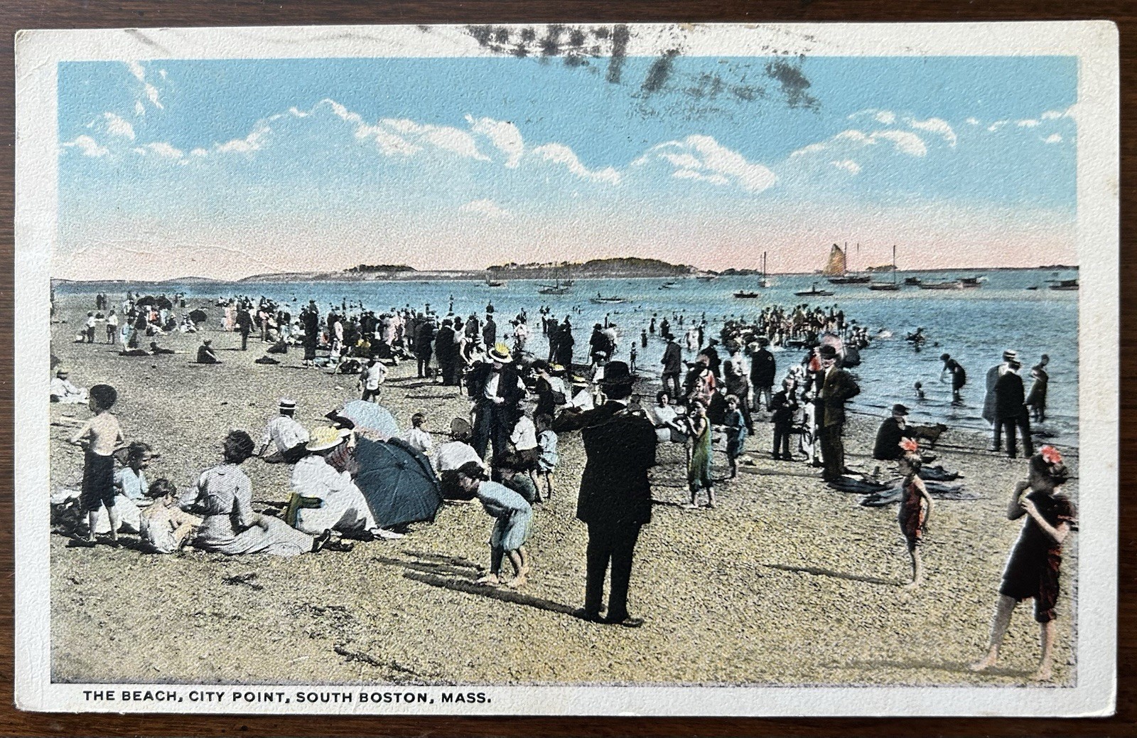 SOUTH BOSTON MA MASS~Crowded Beach at City Point~Men Women & Kids~1913