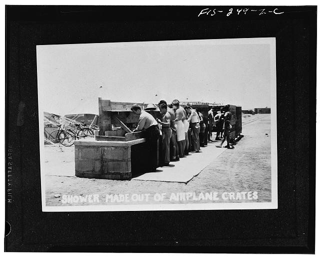 Photo:India 1942 Troops Shower Made from Airplane Crates Military Photo