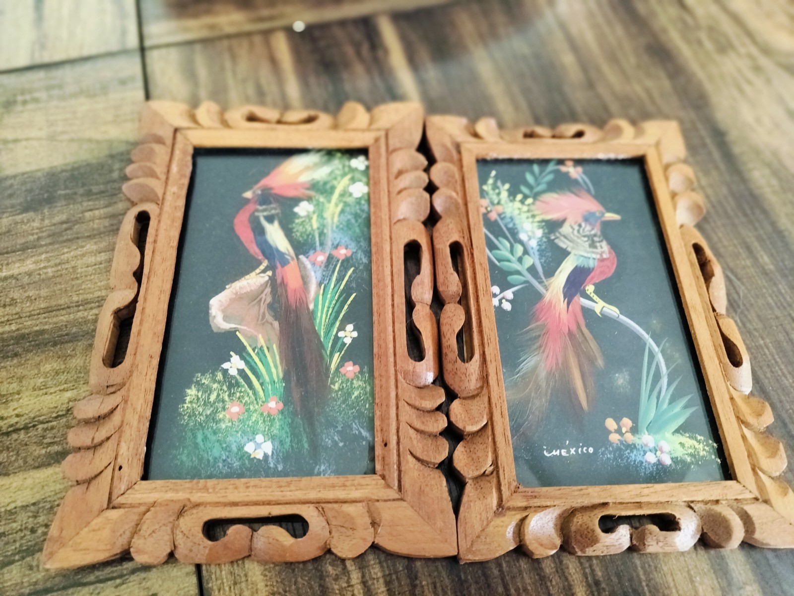 Vintage Mexican Feathercraft Art Hand Carved Cedar Frames Mid Century Cartimex 2