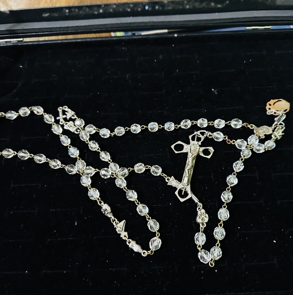 Vintage AB Crystal Glass Rosary Made In Italy In Silver