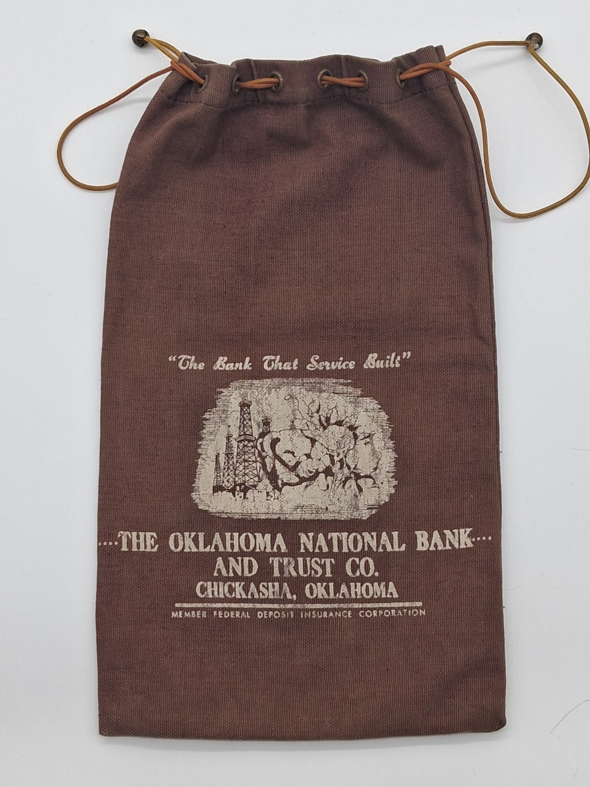 Vintage Oklahoma National Bank & Trust Deposit Bag Cotton & Oil Rig Chickasha Ok