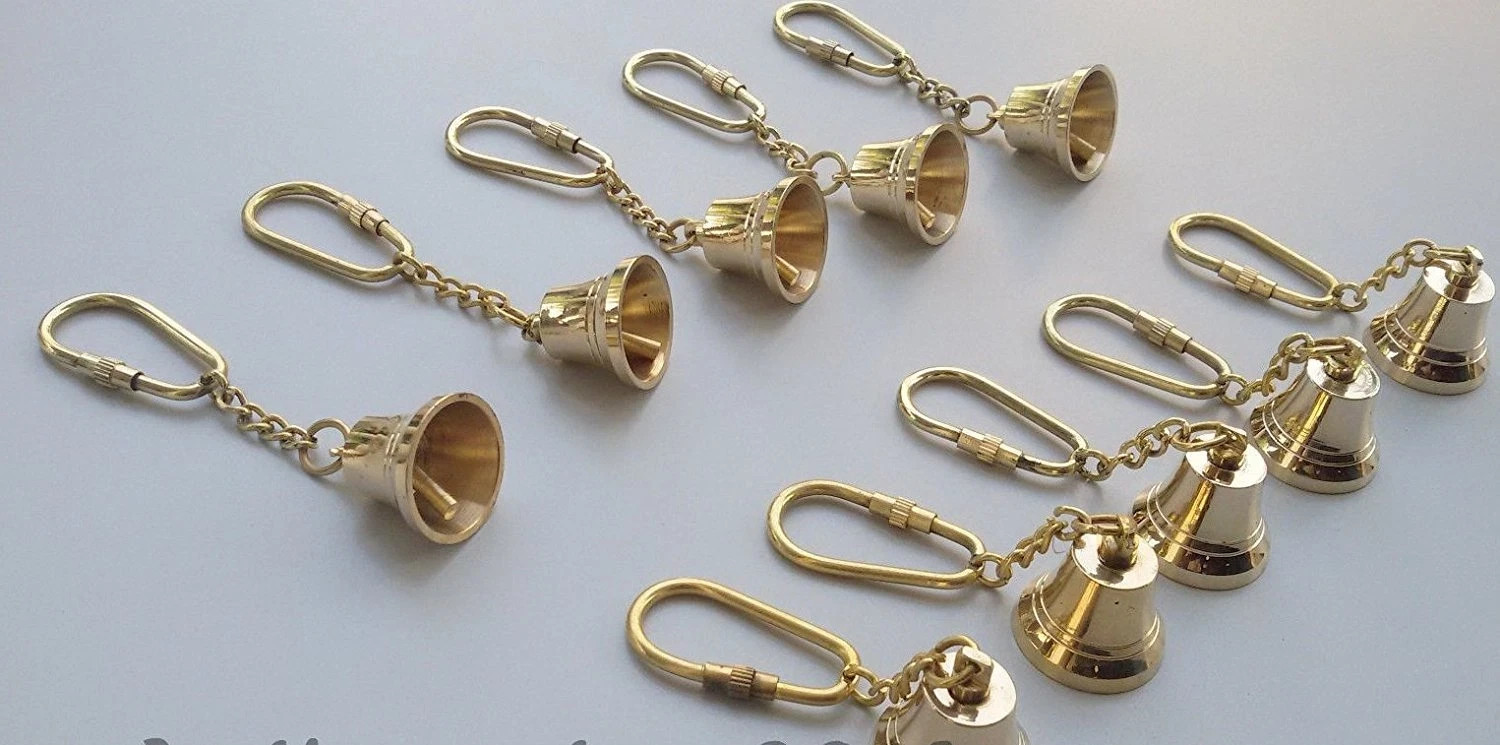 Antique Nautical Vintage Brass Bell Key Chain Keyring Lot of 10 pcs Halloween
