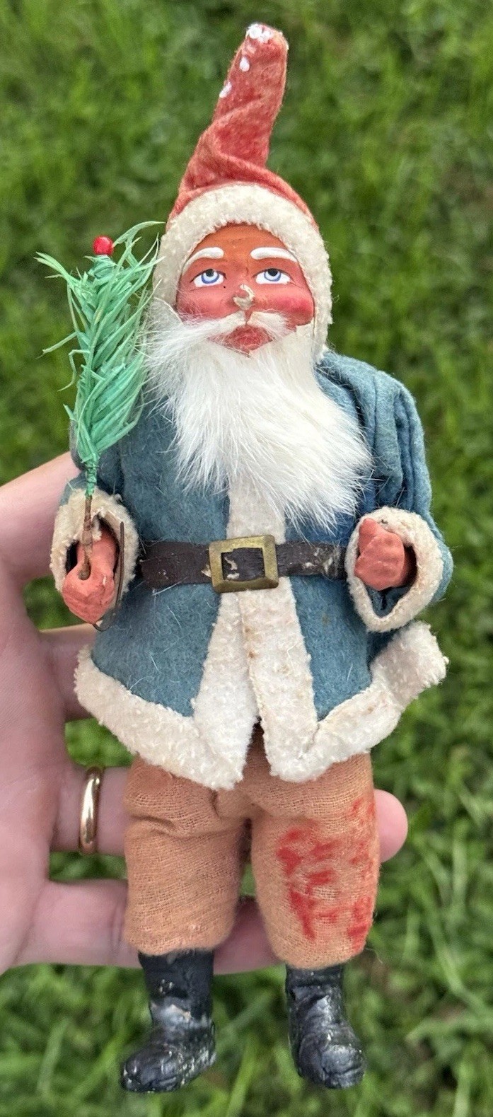Antique Santa Blue Coat 8”German Santa Candy Container Original Blue Coat Read