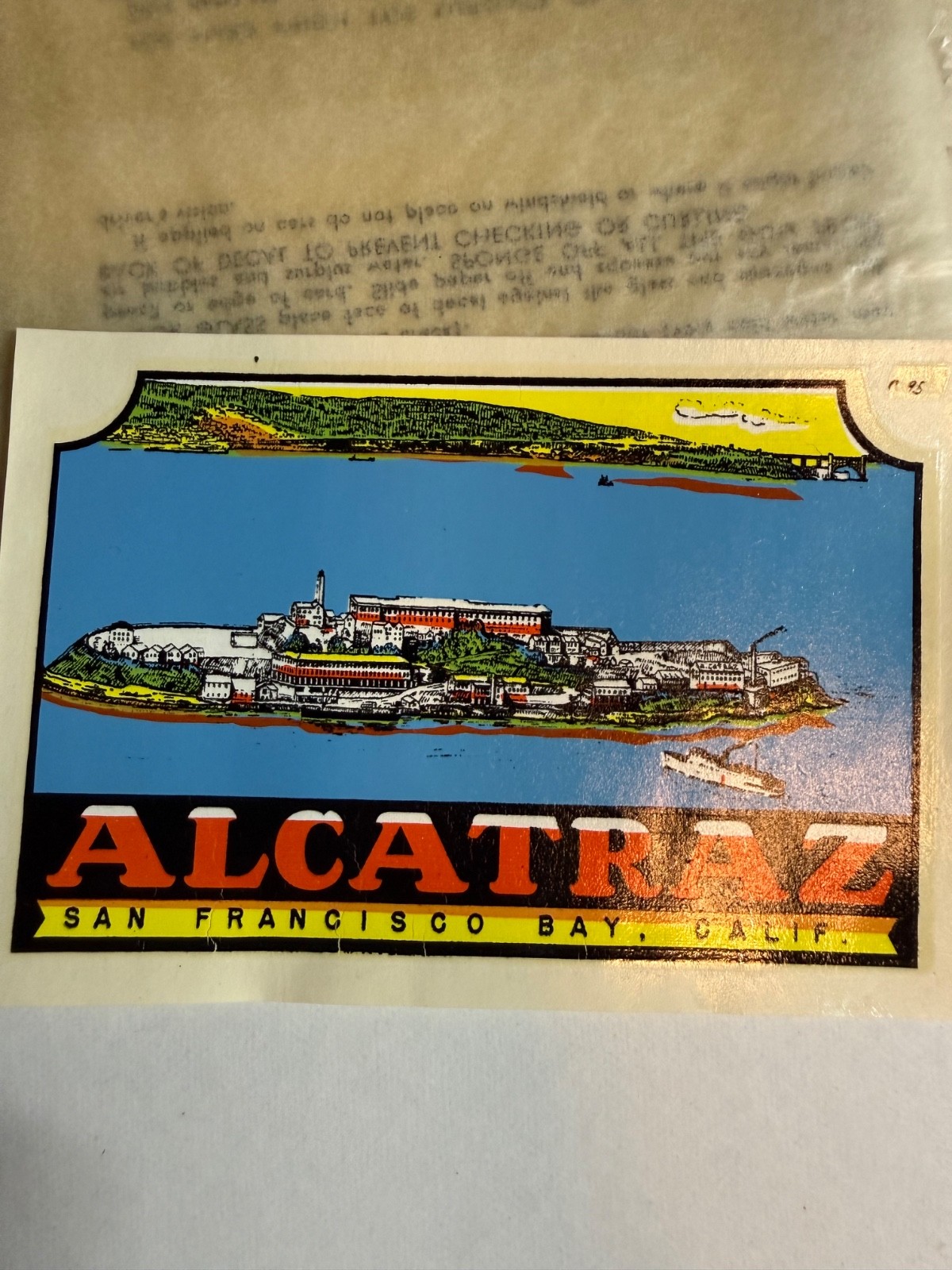 Vintage Lindgren-Turner Alcatraz San Francisco CA Water Transfer Decal w/ Sleeve
