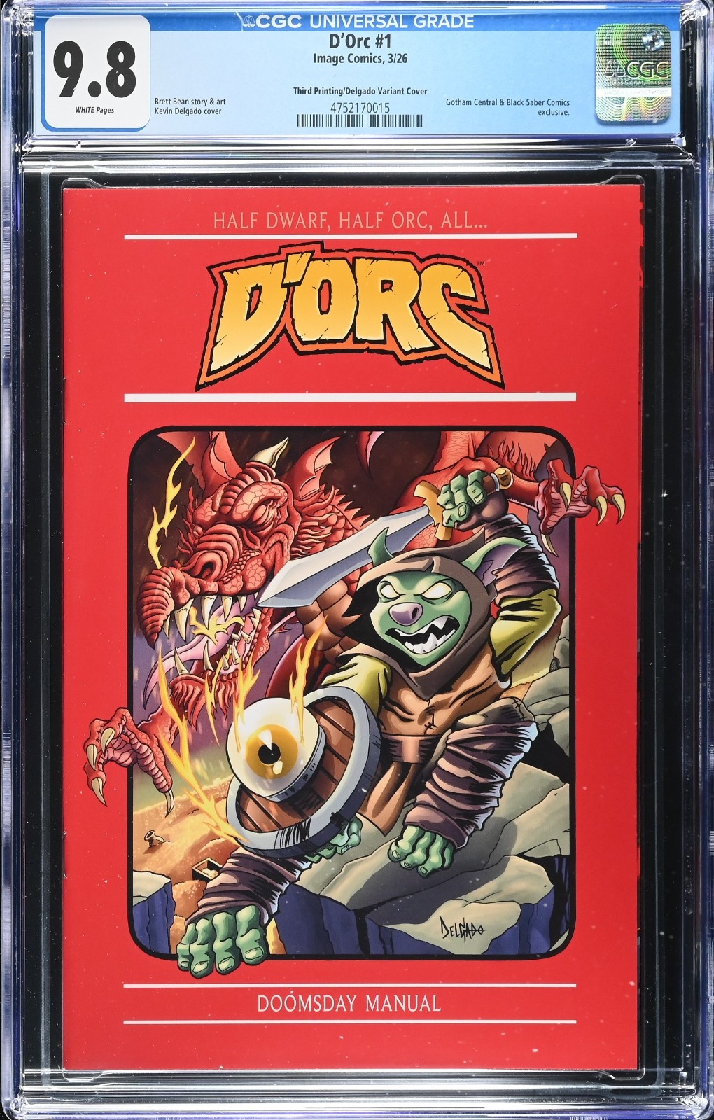 CGC 9.8 D'Orc #1 Excl Kevin Delgado D&D Homage Variant Dorc