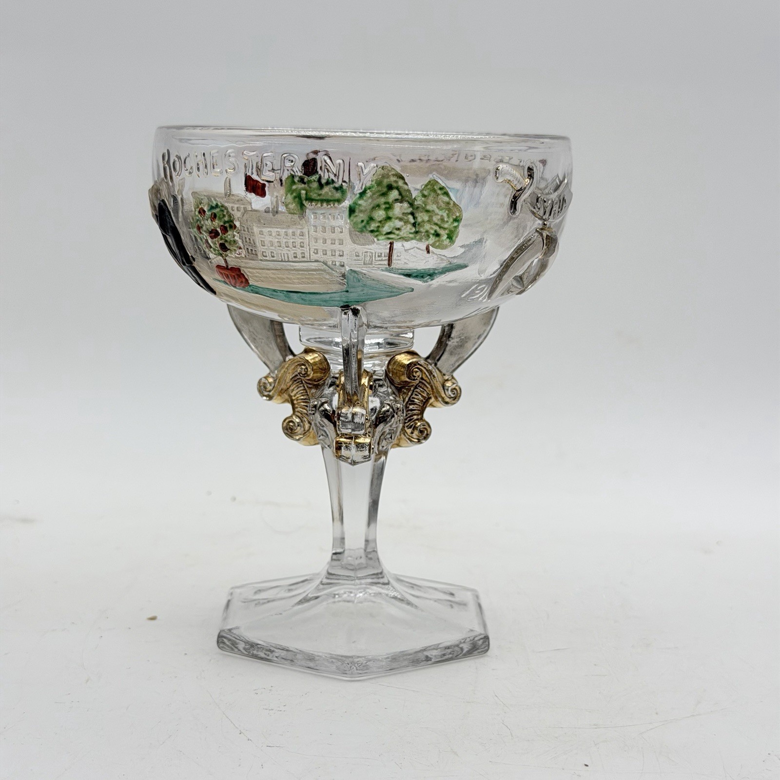 Antique 1911 Shriners Syria Rochester NY Pittsburgh PA Souvenir Glass Goblet