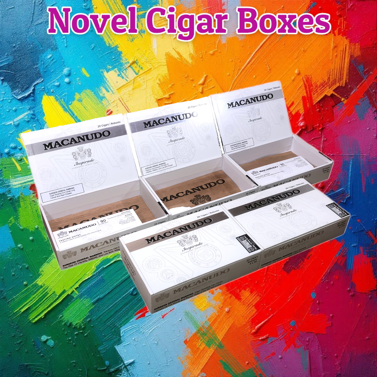 Lot of 5 Macanudo Robusto Empty Cigar Boxes 8.25x5.5x2 #114