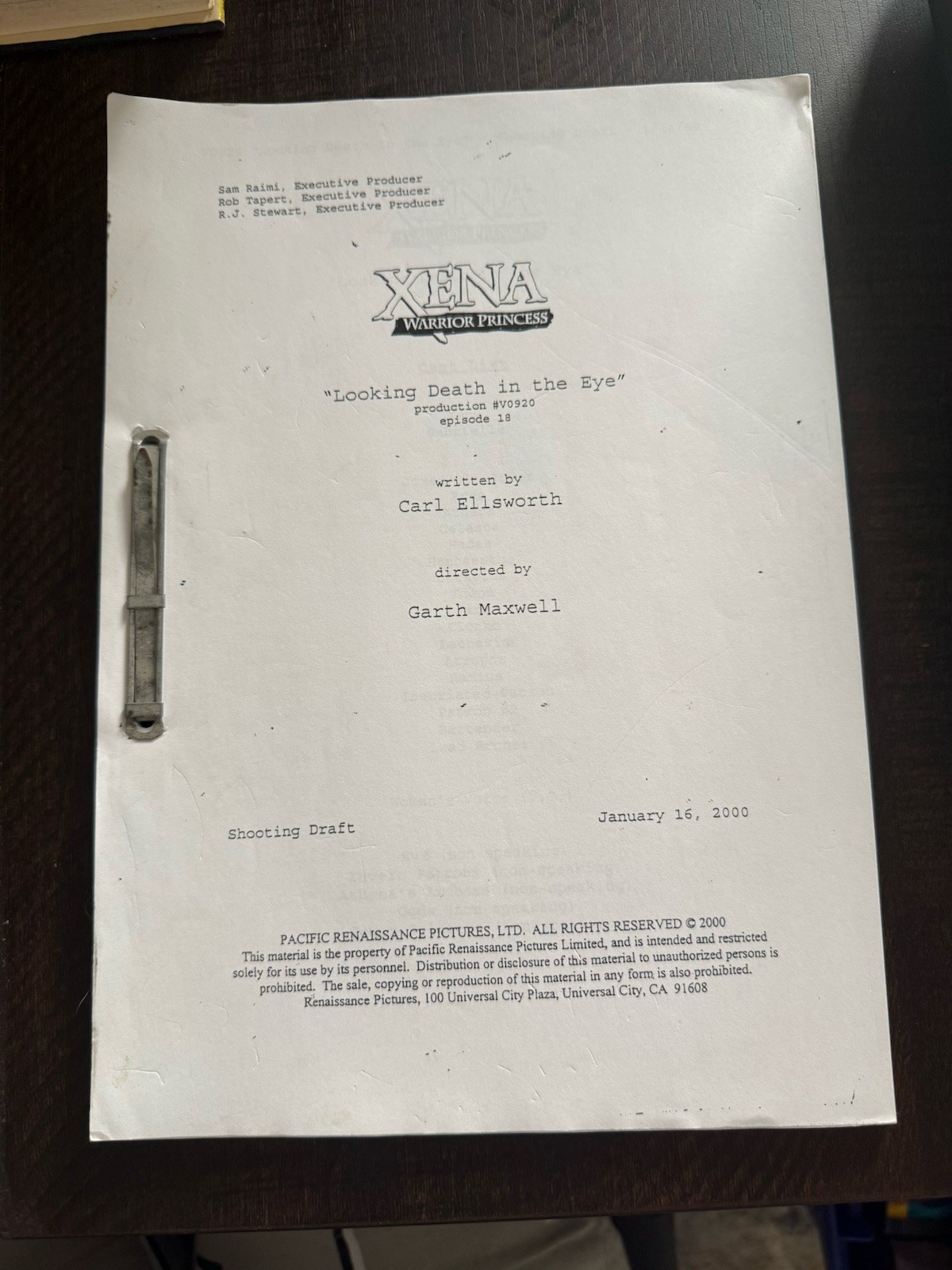 XENA Warrior Princess “Looking Death In The Eye” Shooting Script Season 5, E 18