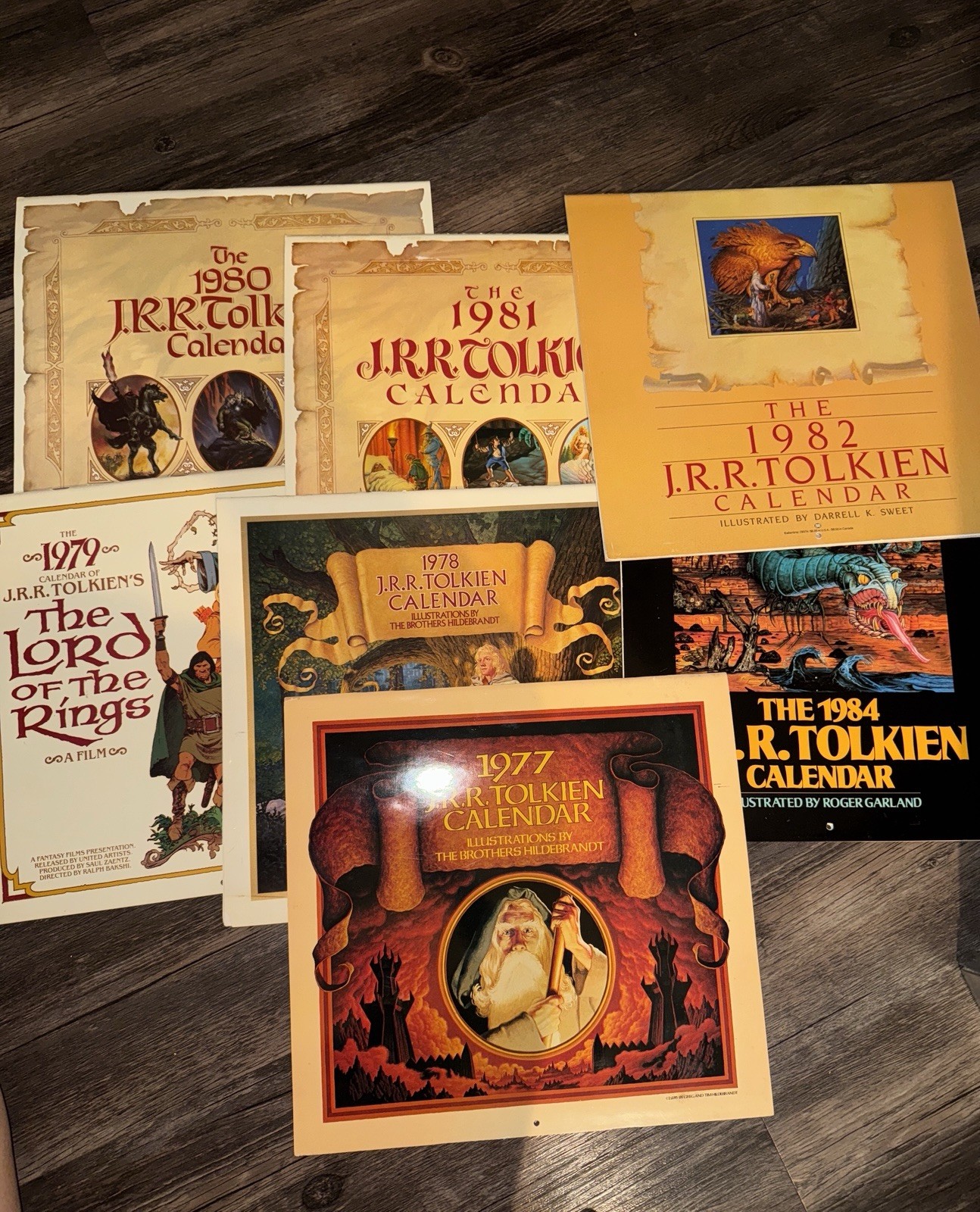 Vintage J.R.R. Tolkien Calendar Lot 1977-1984 Hildebrandt, Sweet & Garland LOTR