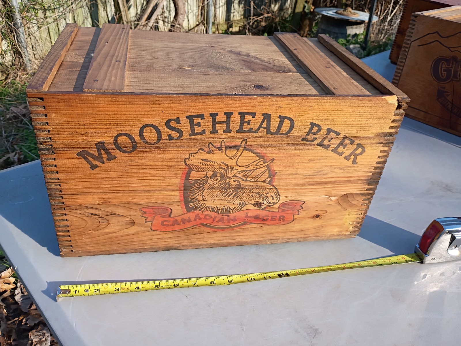 Vintage MOOSEHEAD BEER  Wooden Box w/ sliding Lid Top
