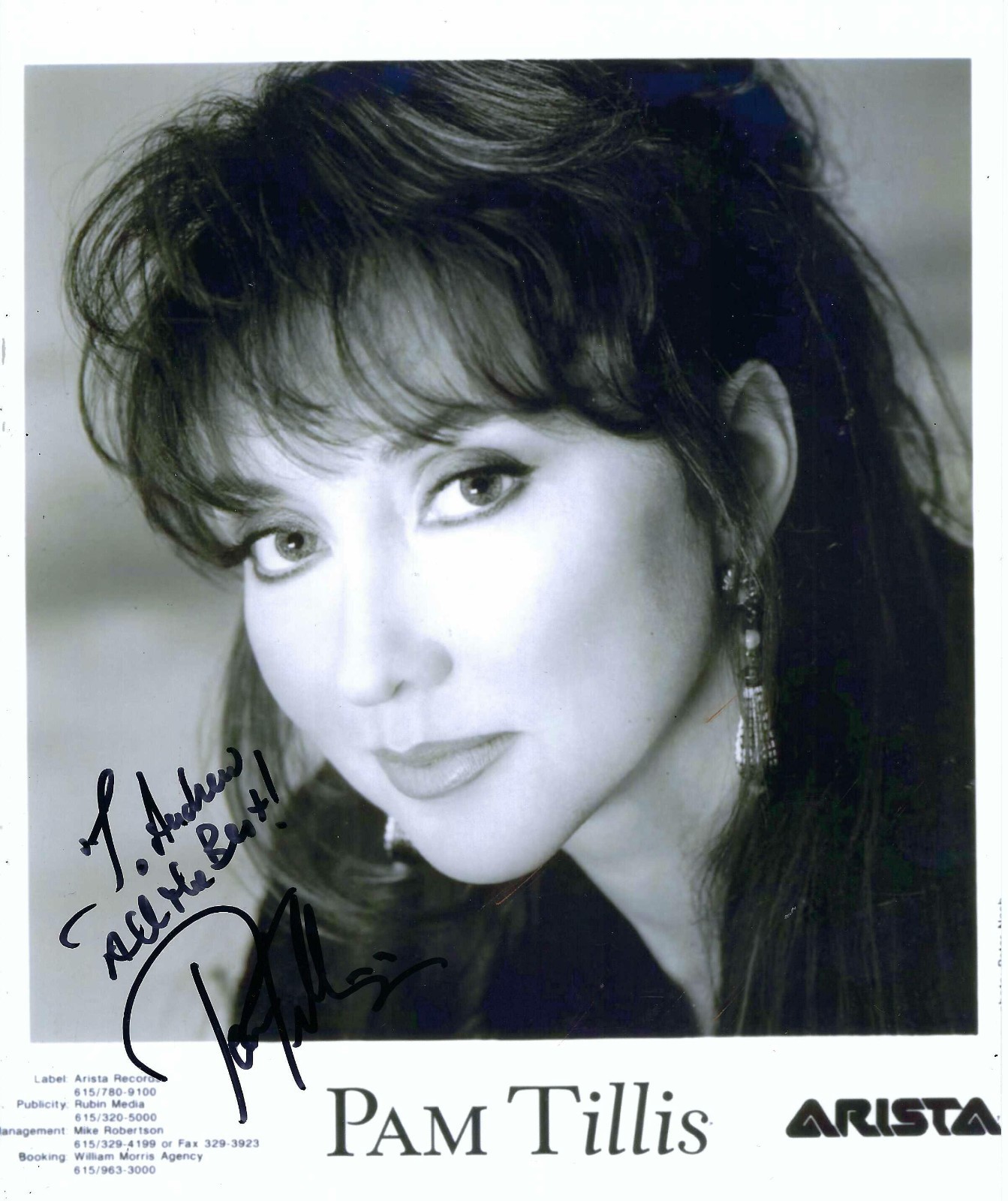 Country music singer Pam Tillis Signed Autographed 8x10 Photo To Andrew