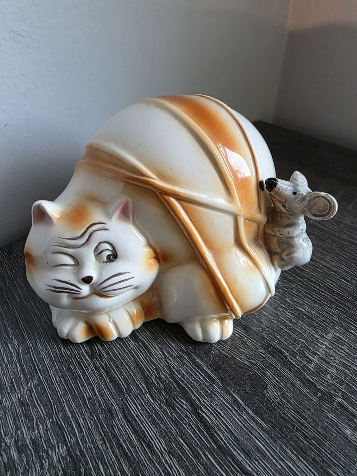 Vintage Quon Quon Ceramic Cat and Mouse Coin Bank Retro Kitsch Japan With...
