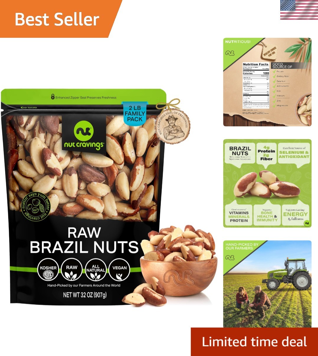 Raw Brazil Nuts - 32oz Resealable, Unsalted Nut Treat for Healthy Living