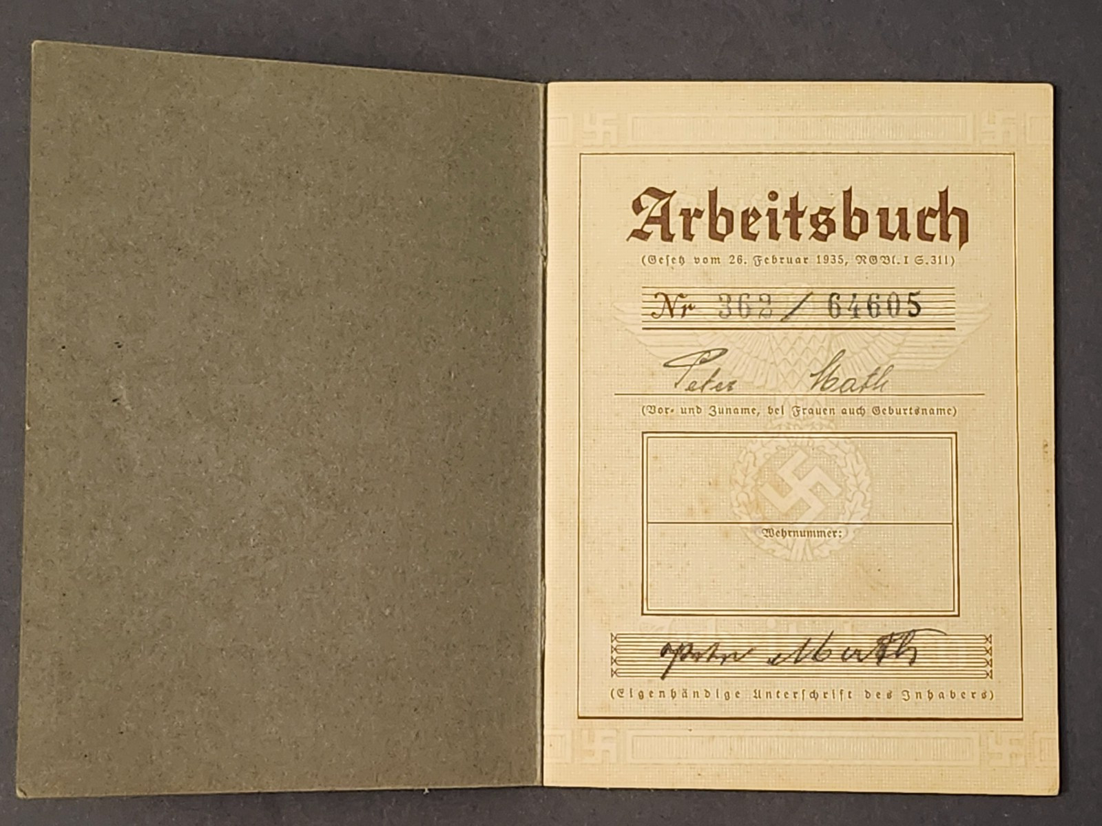 WW2 Germany.  Employment record book 19381