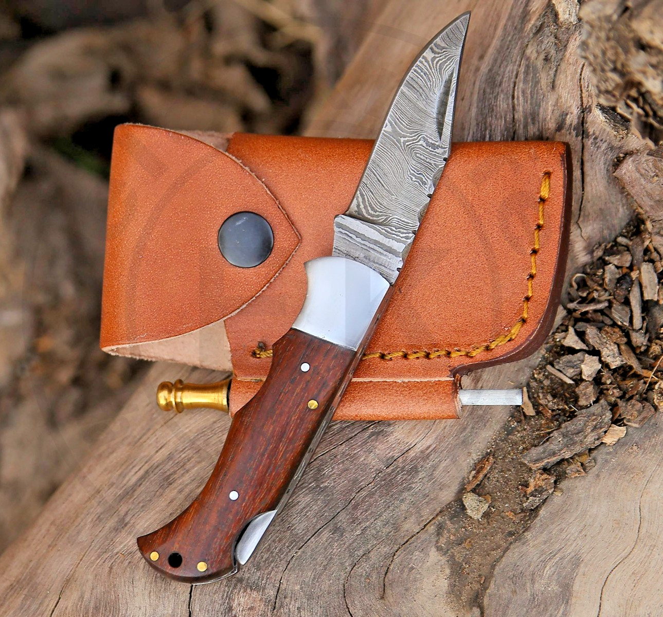 25 Pcs of Handmade Damascus Steel Folding Knives Rosewood Pocket knife w/ Pouch