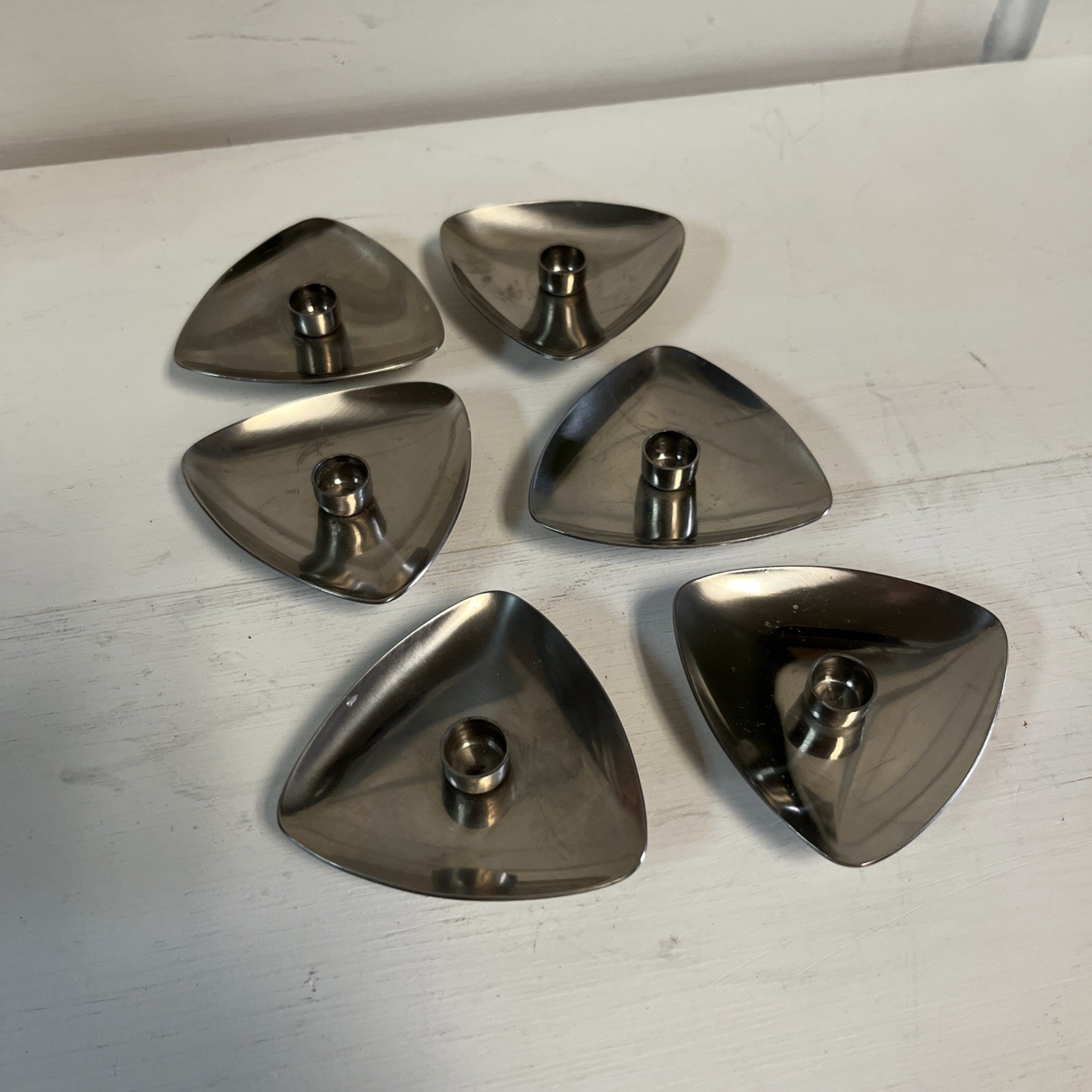 Vintage MCM Stainless Steel Made In Denmark Candle Holders 6 in Total. 