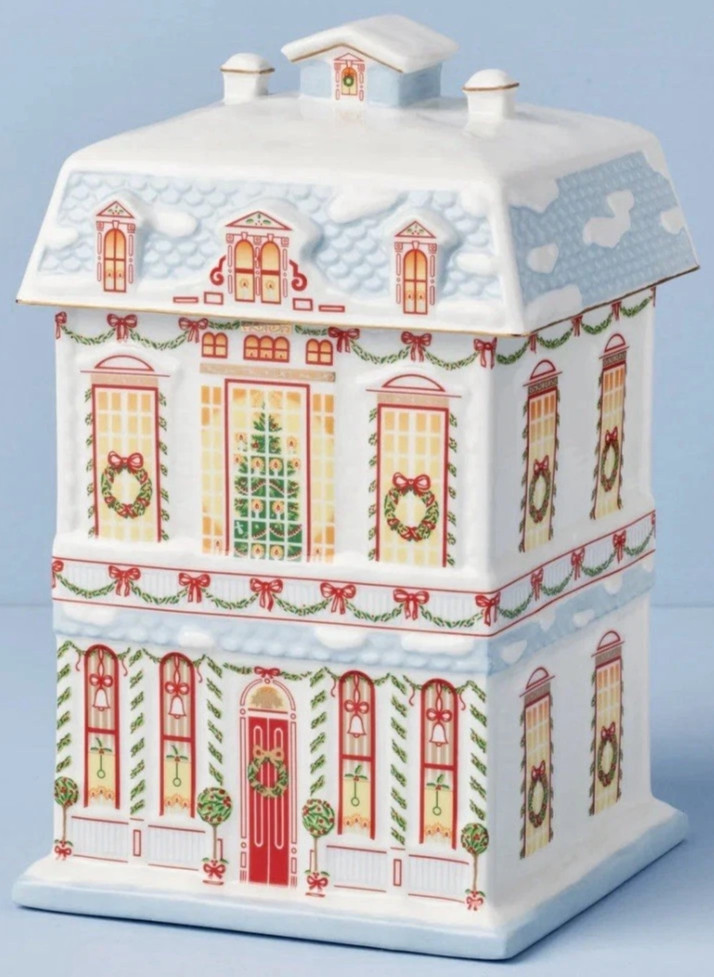 Lenox Holiday Village Christmas Cookie Jar Porcelain Figurine Home 🏠🎄 NIB